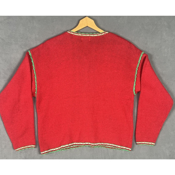 VTG NutCracker Christmas Cardigan Sweater Womens M Red Snowman Embroidered 90s - Picture 10 of 10